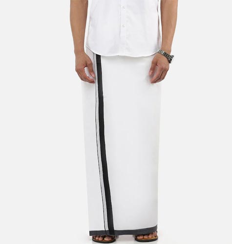 Men Pure Cotton Double layer White Dhoti with Black border